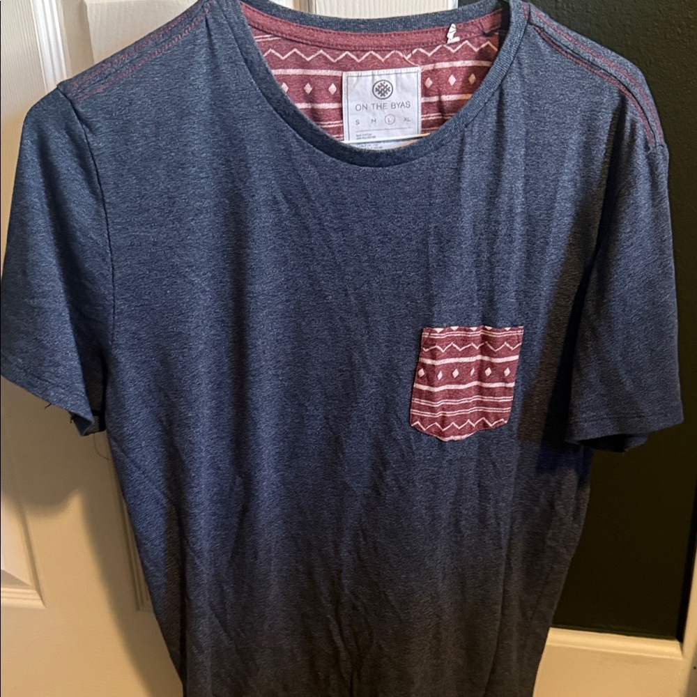 On The Byas Blue Tee with Red Patterned Pocket